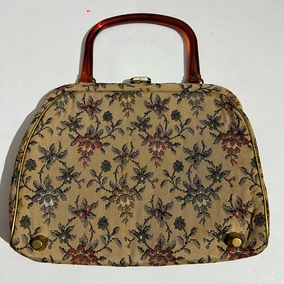 Vintage Floral Tapestry Framed Rose Victorian Handbag Purse JR Miami Art Deco - Picture 2 of 12